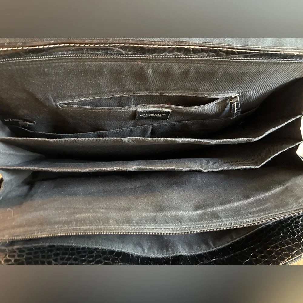 Liz Claiborne Black Faux Alligator Briefcase